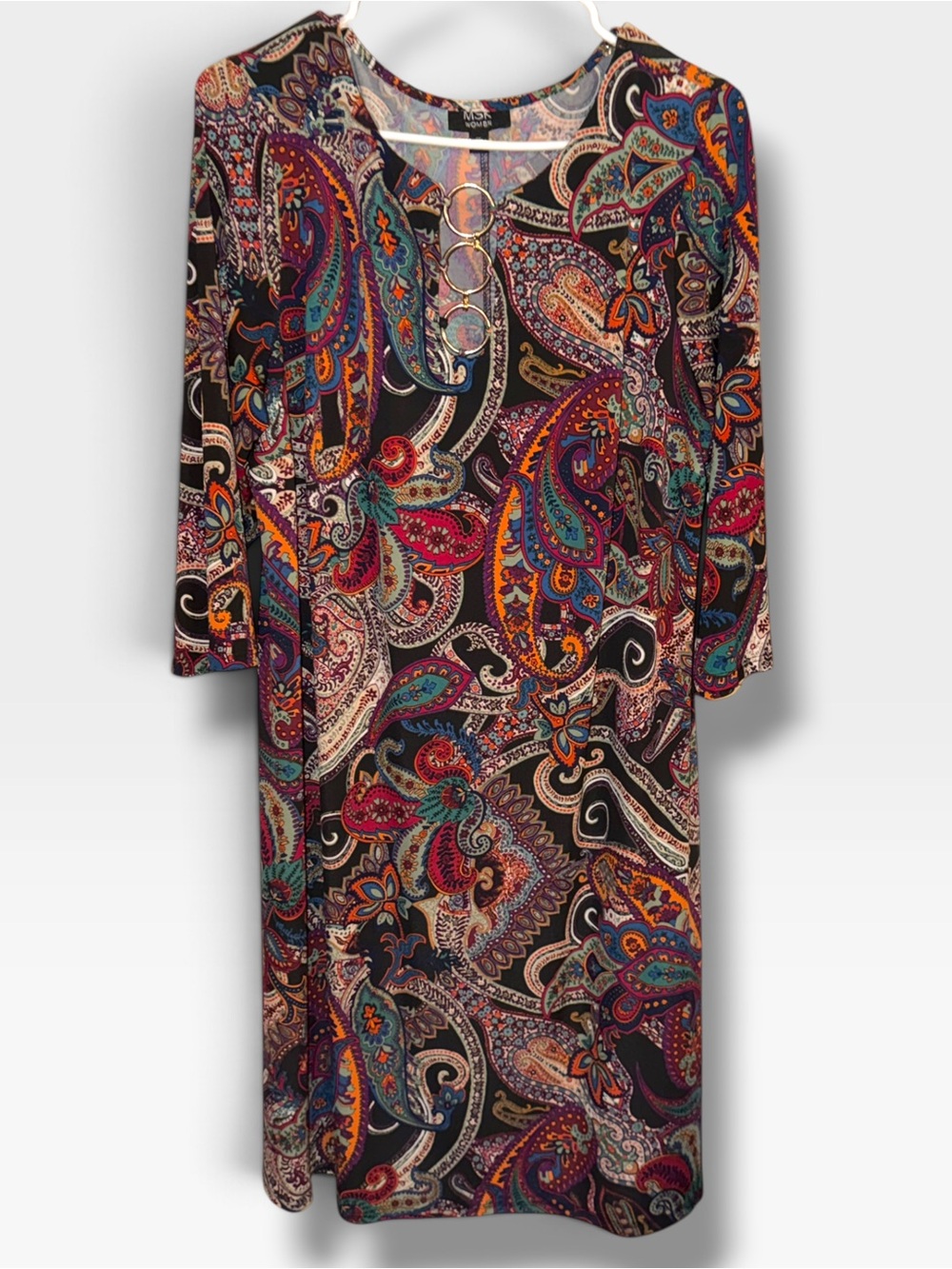 MSK WOMEN Paisley Print Black Multicolor Nightshirt with Ring Neck Detail